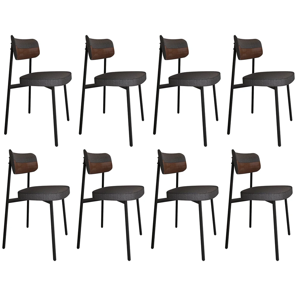 Cadeira de Jantar Estofada Kit 8 Ella M25 Linho Grafite/Marrom - Mpozenato