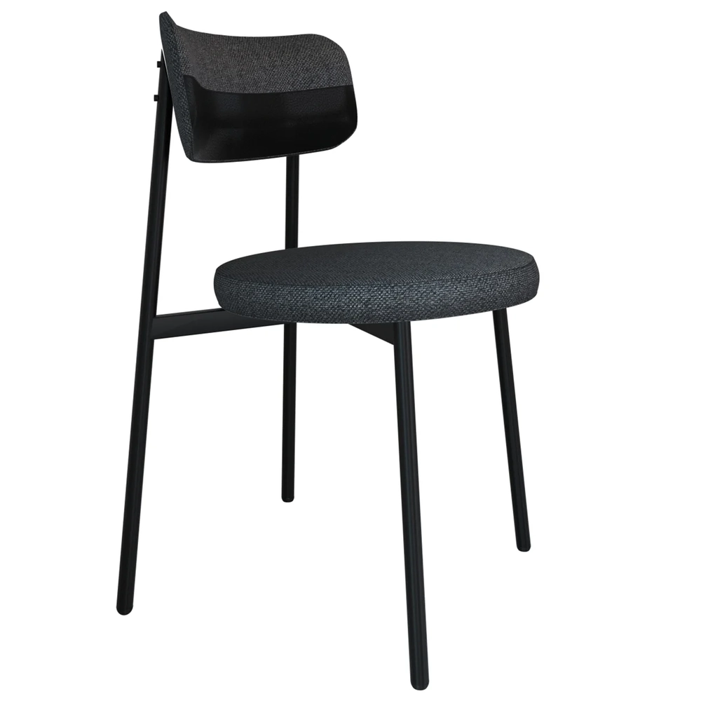 Cadeira de Jantar Estofada Fixa Nyka M25 Linho Grafite/Preto - Mpozenato