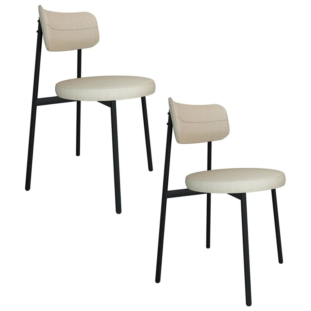 Cadeira de Jantar Estofada Kit 2 Nyka M25 Linho Areia - Mpozenato