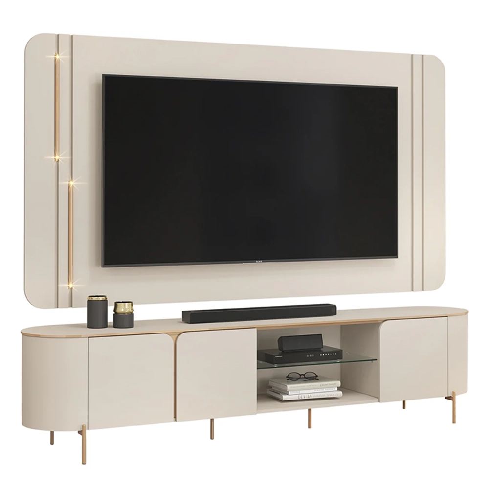 Painel TV 75 Pol e Bancada 241cm Ariane D04 Off/Dourado - Mpozenato