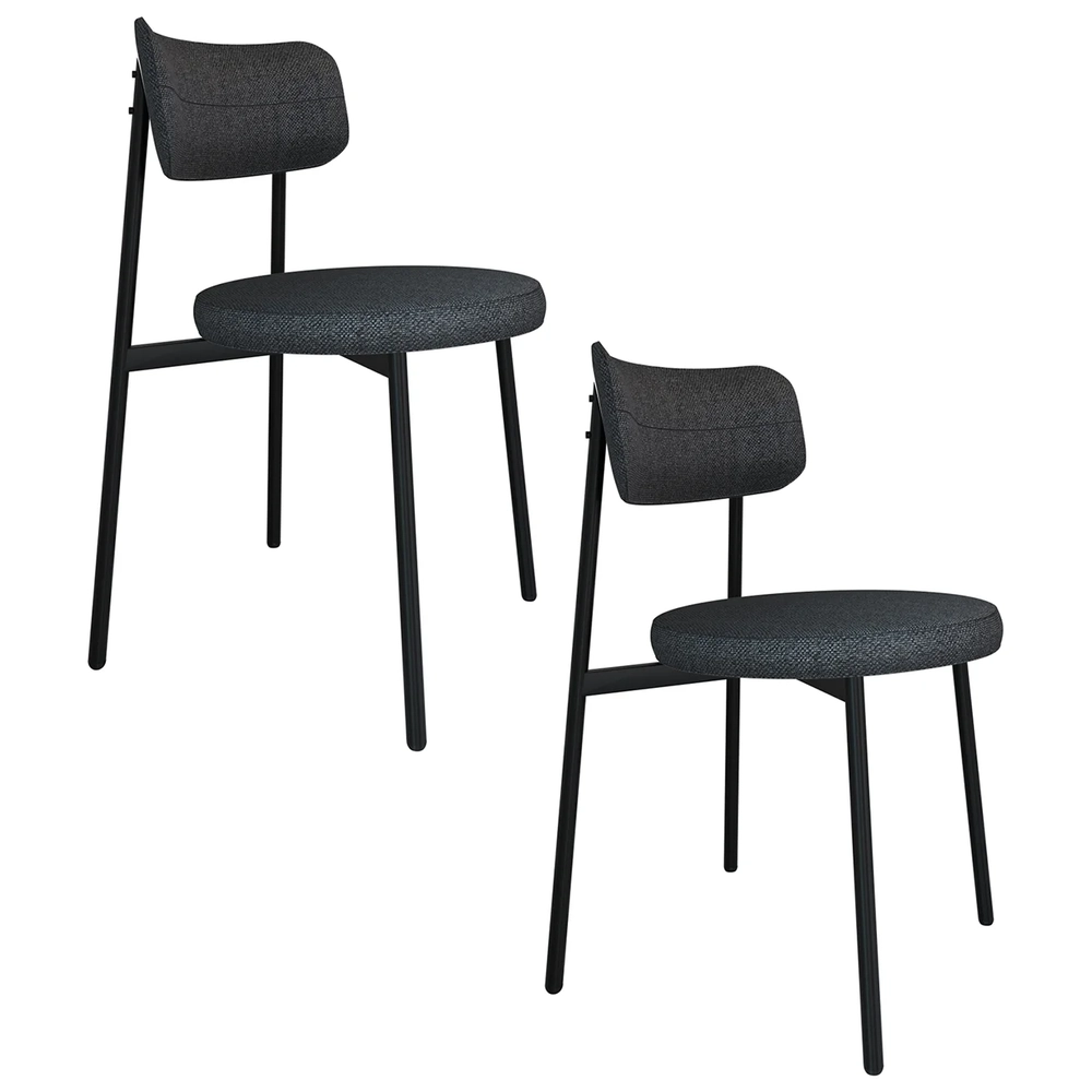 Cadeira de Jantar Estofada Kit 2 Nyka M25 Linho Grafite - Mpozenato