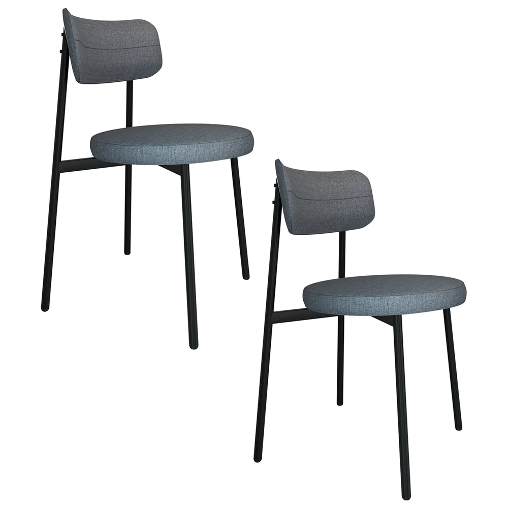 Cadeira de Jantar Estofada Kit 2 Nyka M25 Linho Cinza - Mpozenato
