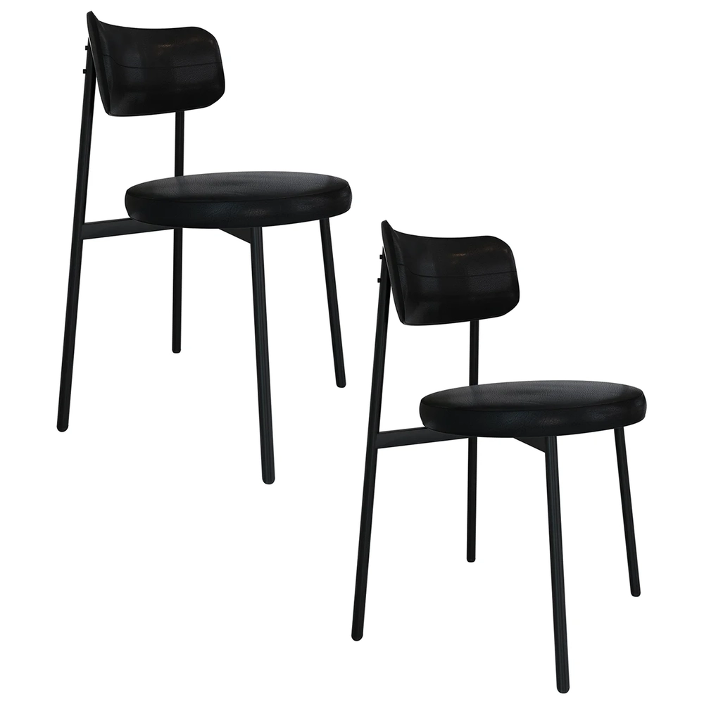 Cadeira de Jantar Estofada Kit 2 Nyka M25 Sintético Preto - Mpozenato