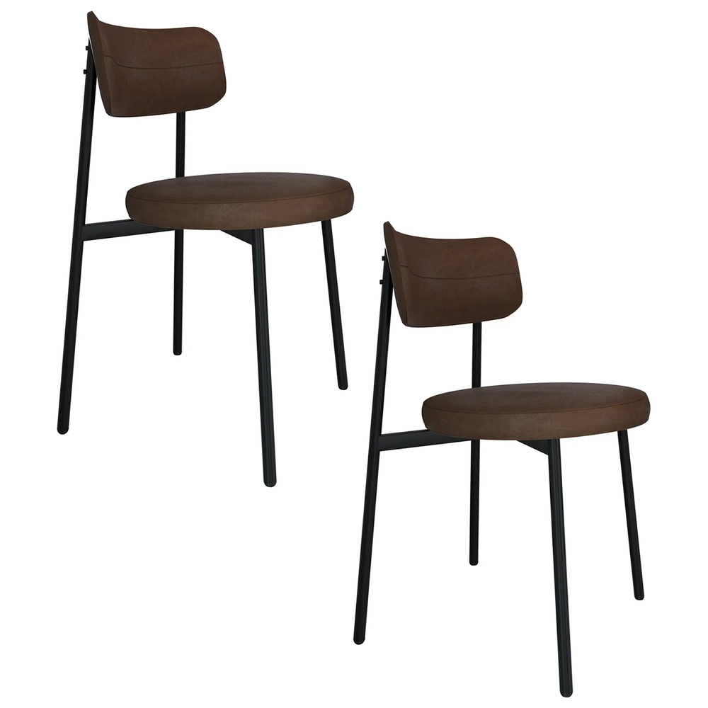 Cadeira de Jantar Estofada Kit 2 Nyka M25 Sintético Marrom - Mpozenato