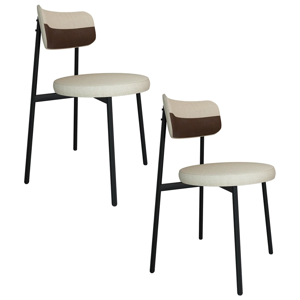 Cadeira de Jantar Estofada Kit 2 Nyka M25 Linho Areia/Marrom - Mpozenato