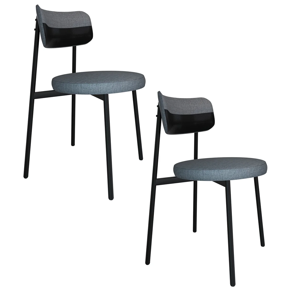 Cadeira de Jantar Estofada Kit 2 Nyka M25 Linho Cinza/Preto - Mpozenato