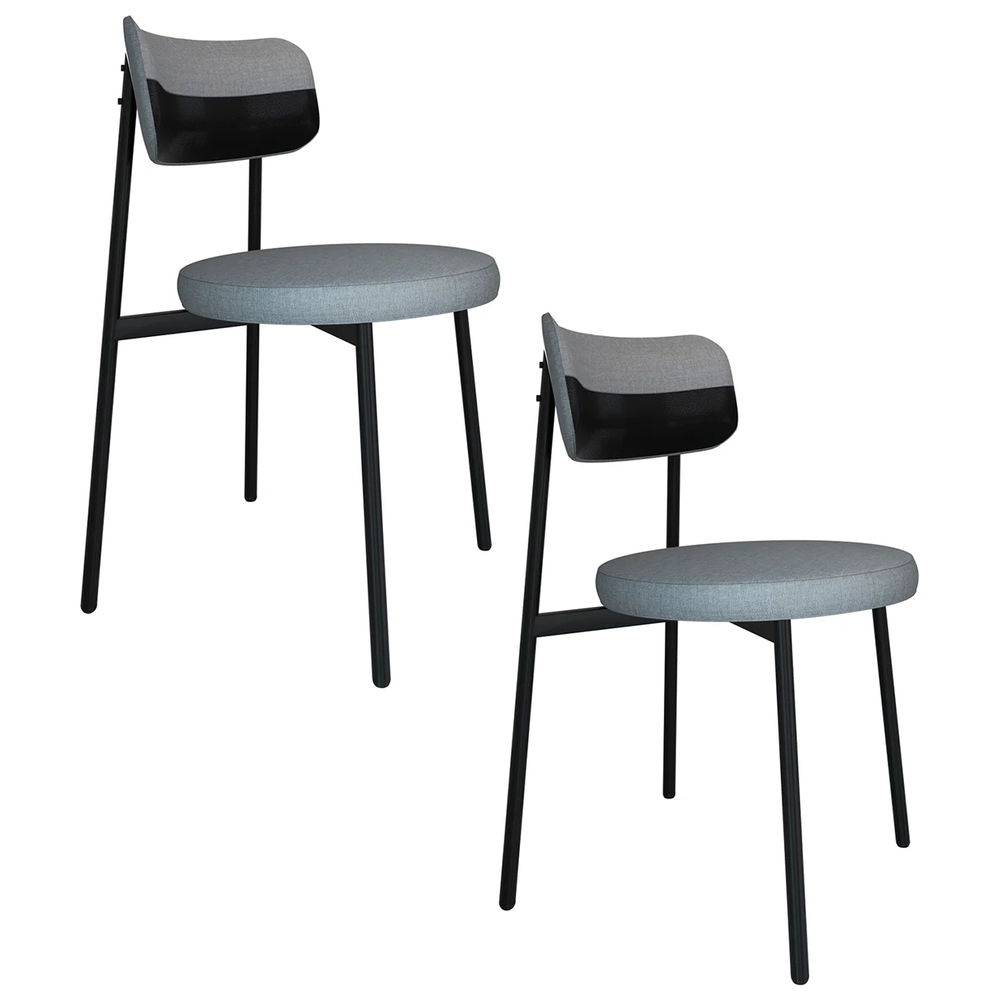 Cadeira de Jantar Estofada Kit 2 Nyka M25 Linho Cinza CL/Preto - Mpozenato