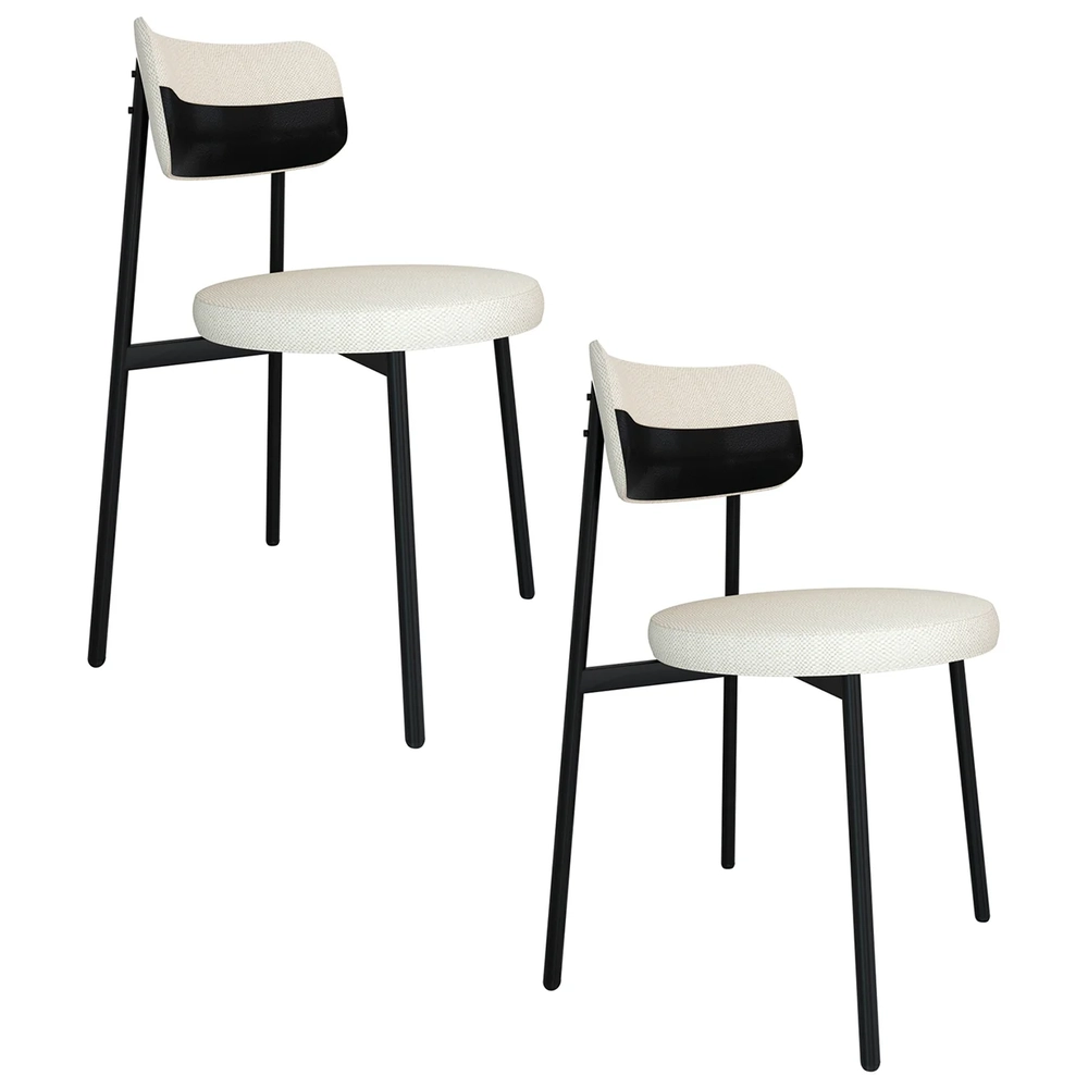 Cadeira de Jantar Estofada Kit 2 Nyka M25 Linho Palha/Preto - Mpozenato