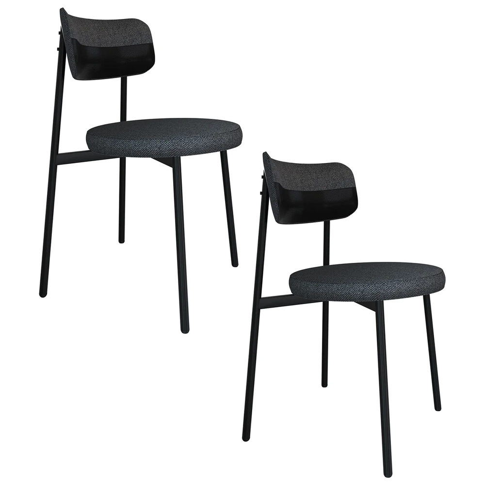 Cadeira de Jantar Estofada Kit 2 Nyka M25 Linho Grafite/Preto - Mpozenato