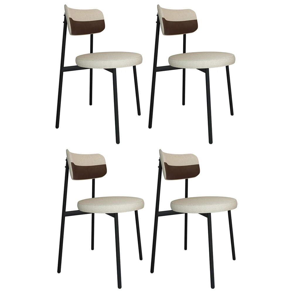 Cadeira de Jantar Estofada Kit 4 Nyka M25 Linho Areia/Marrom - Mpozenato