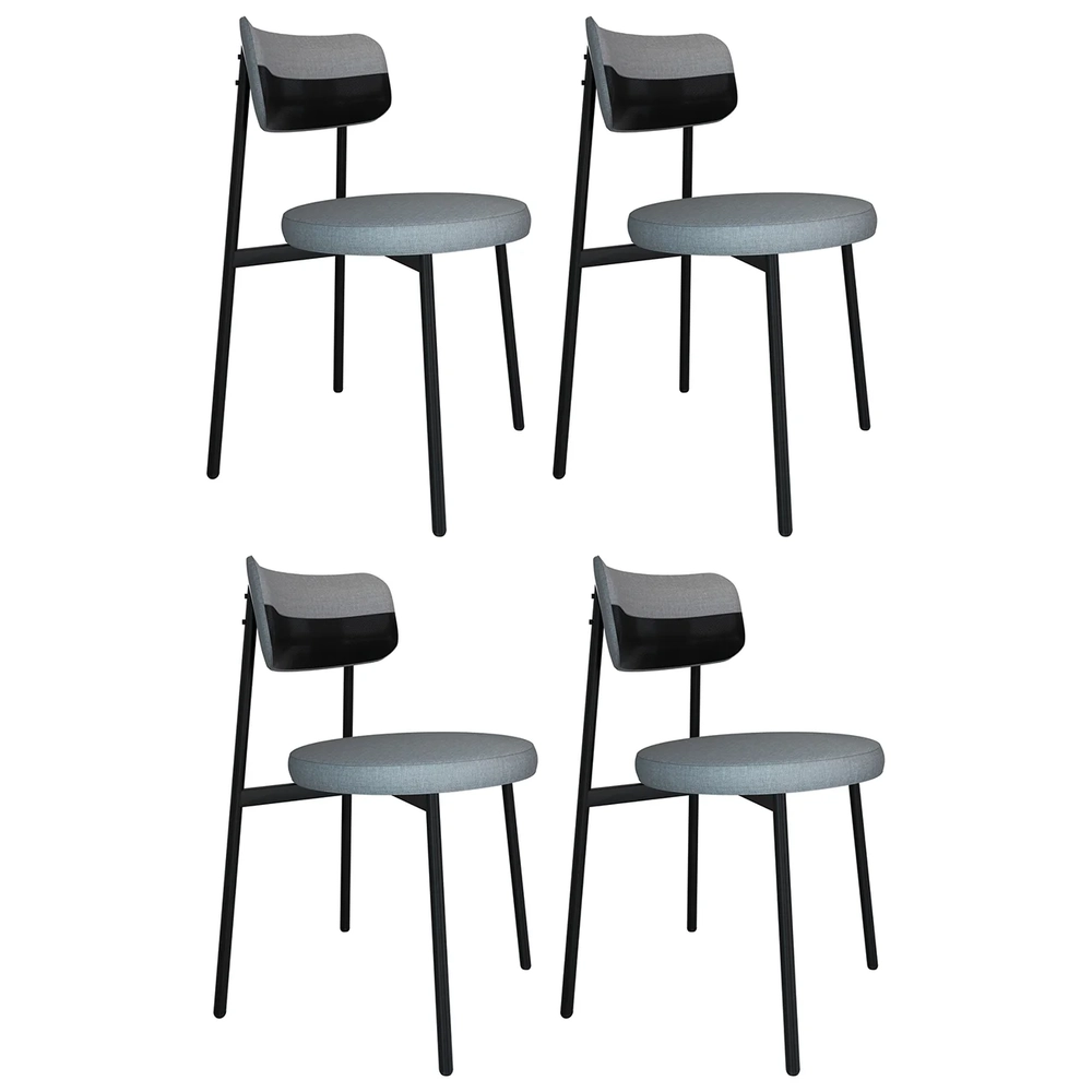 Cadeira de Jantar Estofada Kit 4 Nyka M25 Linho Cinza CL/Preto - Mpozenato