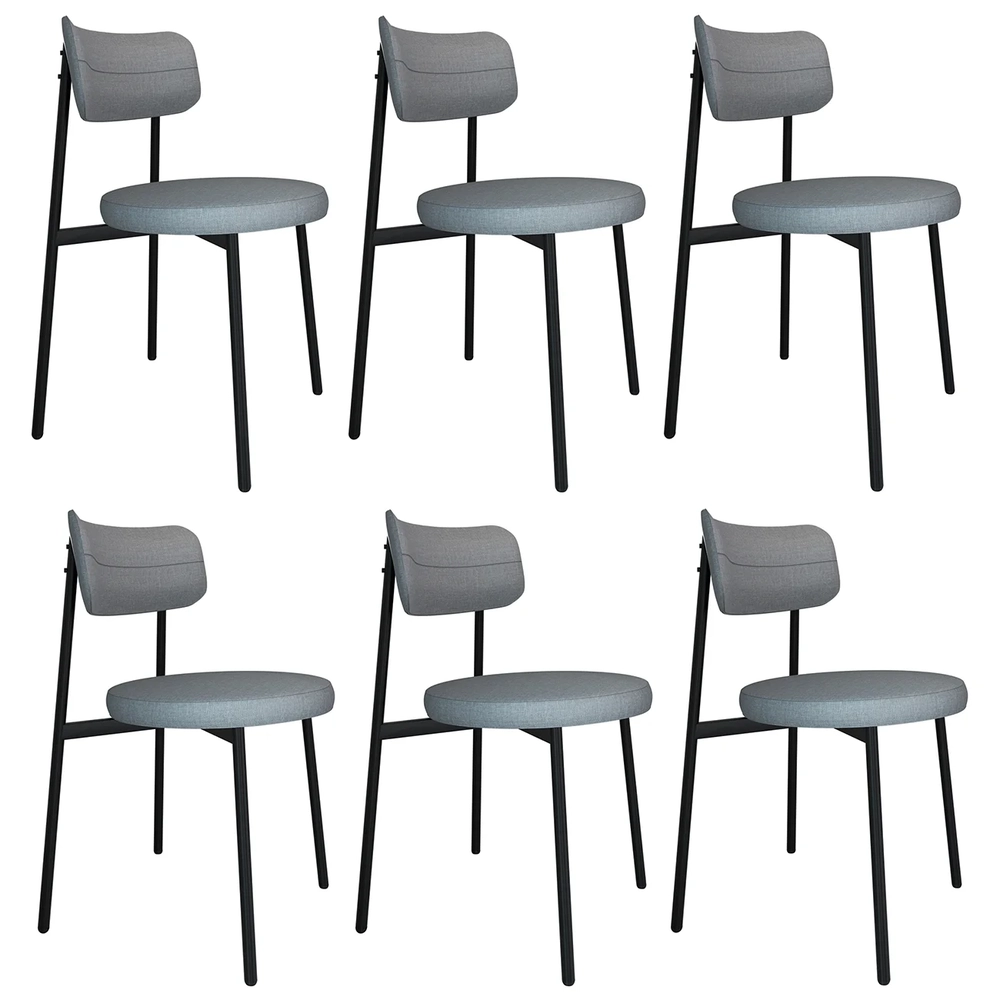 Cadeira de Jantar Estofada Kit 6 Nyka M25 Linho Cinza CL - Mpozenato