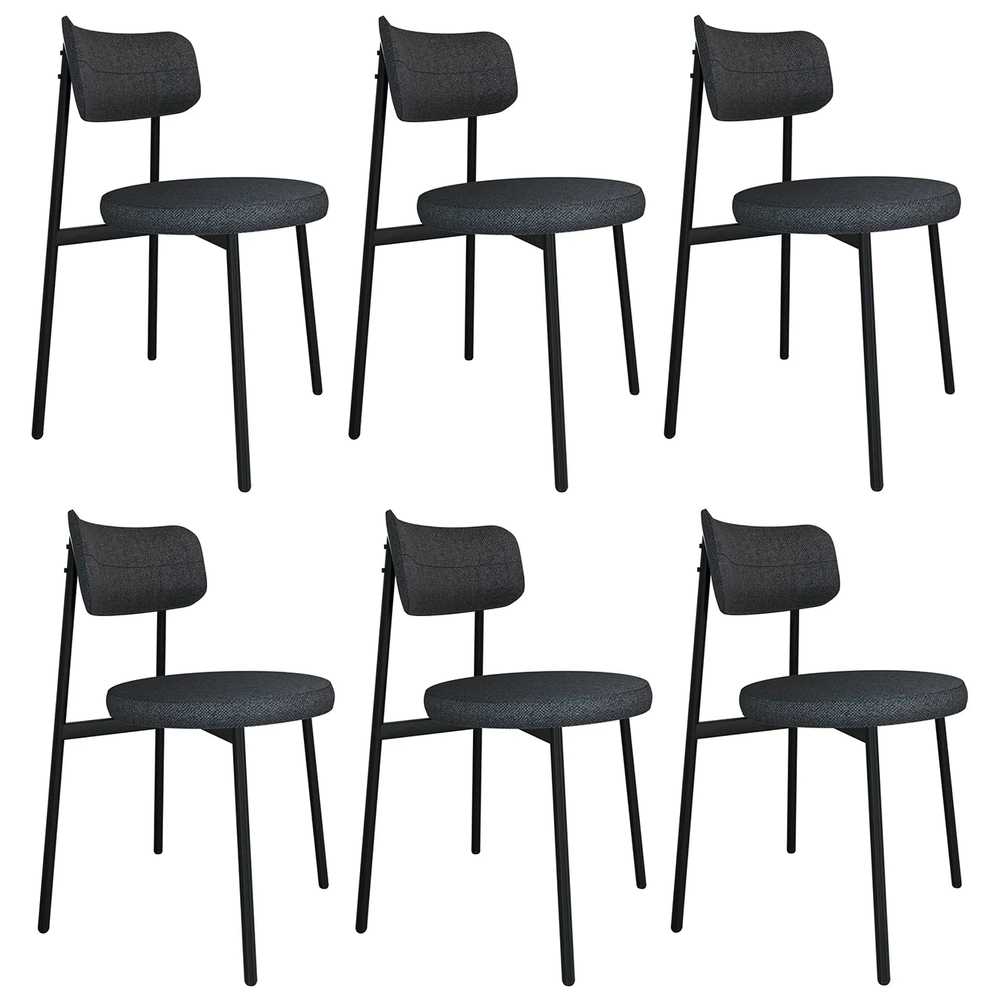 Cadeira de Jantar Estofada Kit 6 Nyka M25 Linho Grafite - Mpozenato