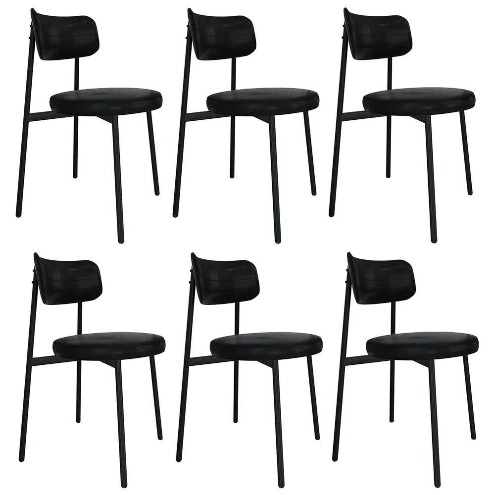 Cadeira de Jantar Estofada Kit 6 Nyka M25 Sintético Preto - Mpozenato