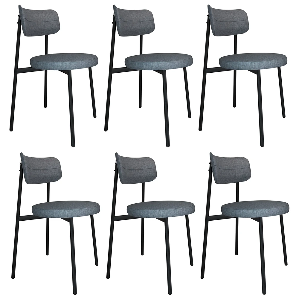 Cadeira de Jantar Estofada Kit 6 Nyka M25 Linho Cinza - Mpozenato
