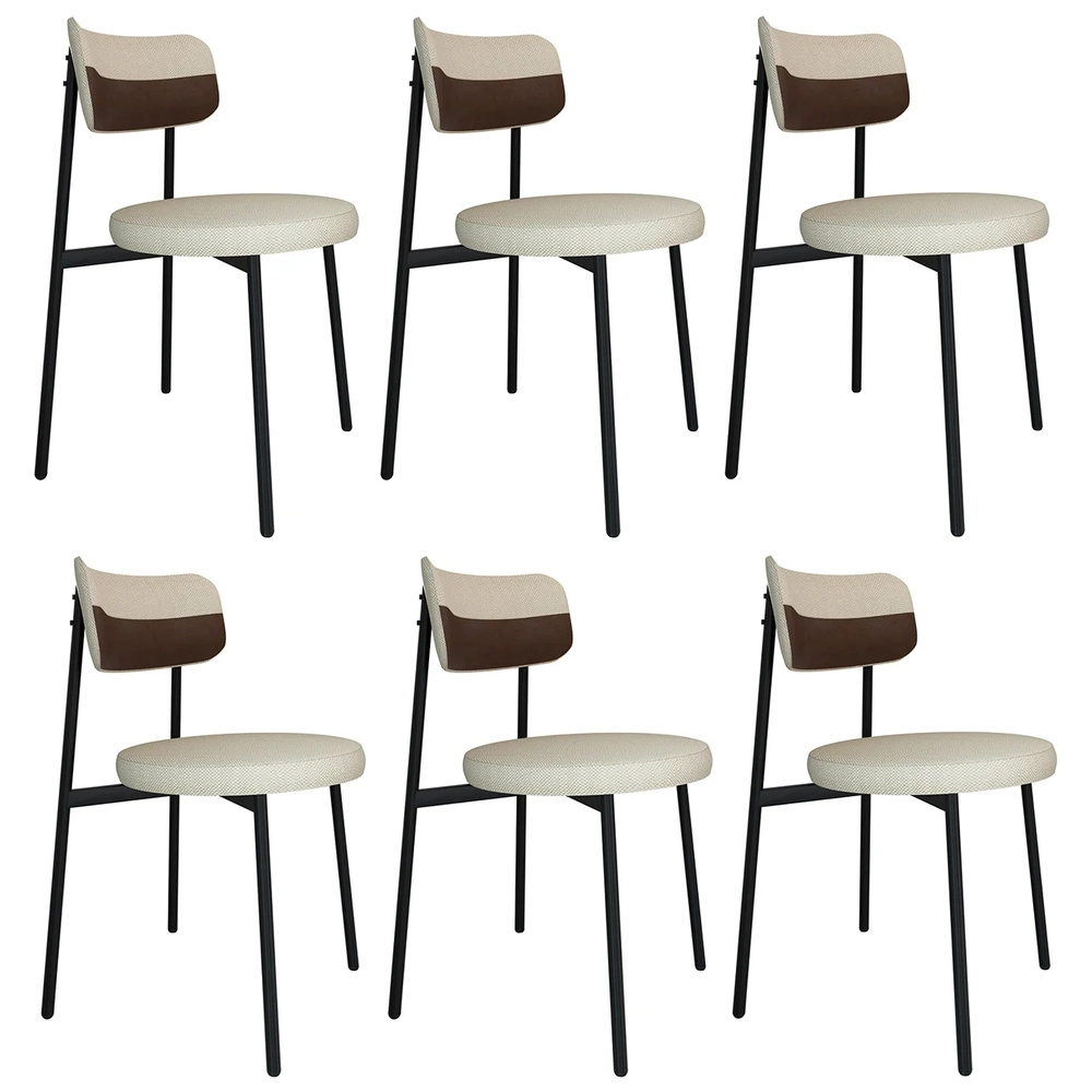 Cadeira de Jantar Estofada Kit 6 Nyka M25 Linho Areia/Marrom - Mpozenato