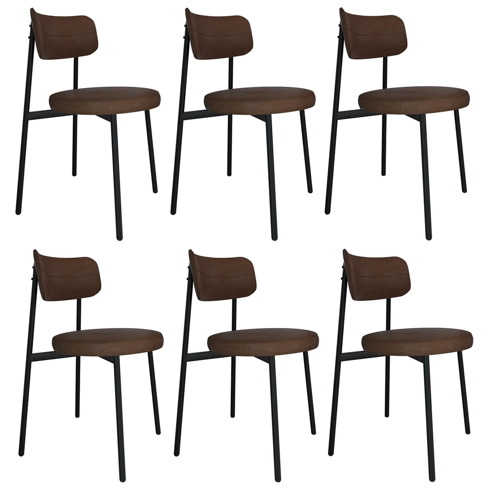 Cadeira de Jantar Estofada Kit 6 Nyka M25 Sintético Marrom - Mpozenato