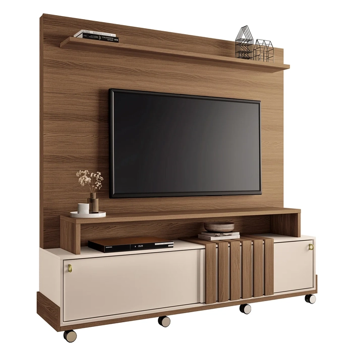 Estante Painel de TV 65 Pol 180cm Cloe H01 Castanho/Off White - Mpozenato