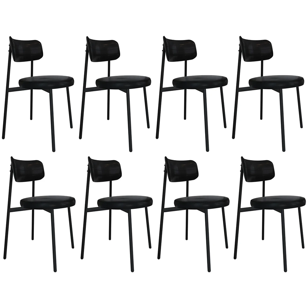Cadeira de Jantar Estofada Kit 8 Nyka M25 Sintético Preto - Mpozenato