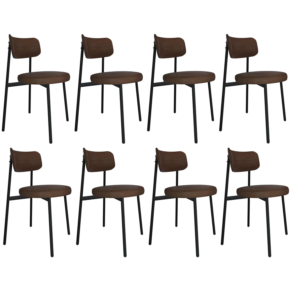 Cadeira de Jantar Estofada Kit 8 Nyka M25 Sintético Marrom - Mpozenato