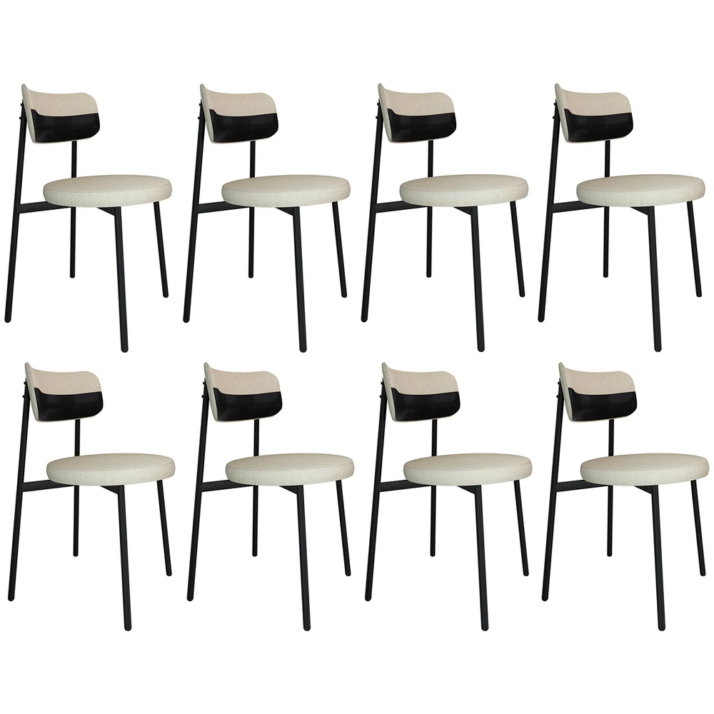 Cadeira de Jantar Estofada Kit 8 Nyka M25 Linho Areia/Preto - Mpozenato