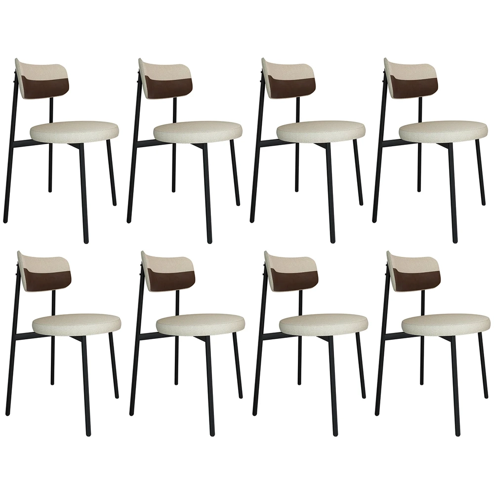 Cadeira de Jantar Estofada Kit 8 Nyka M25 Linho Areia/Marrom - Mpozenato