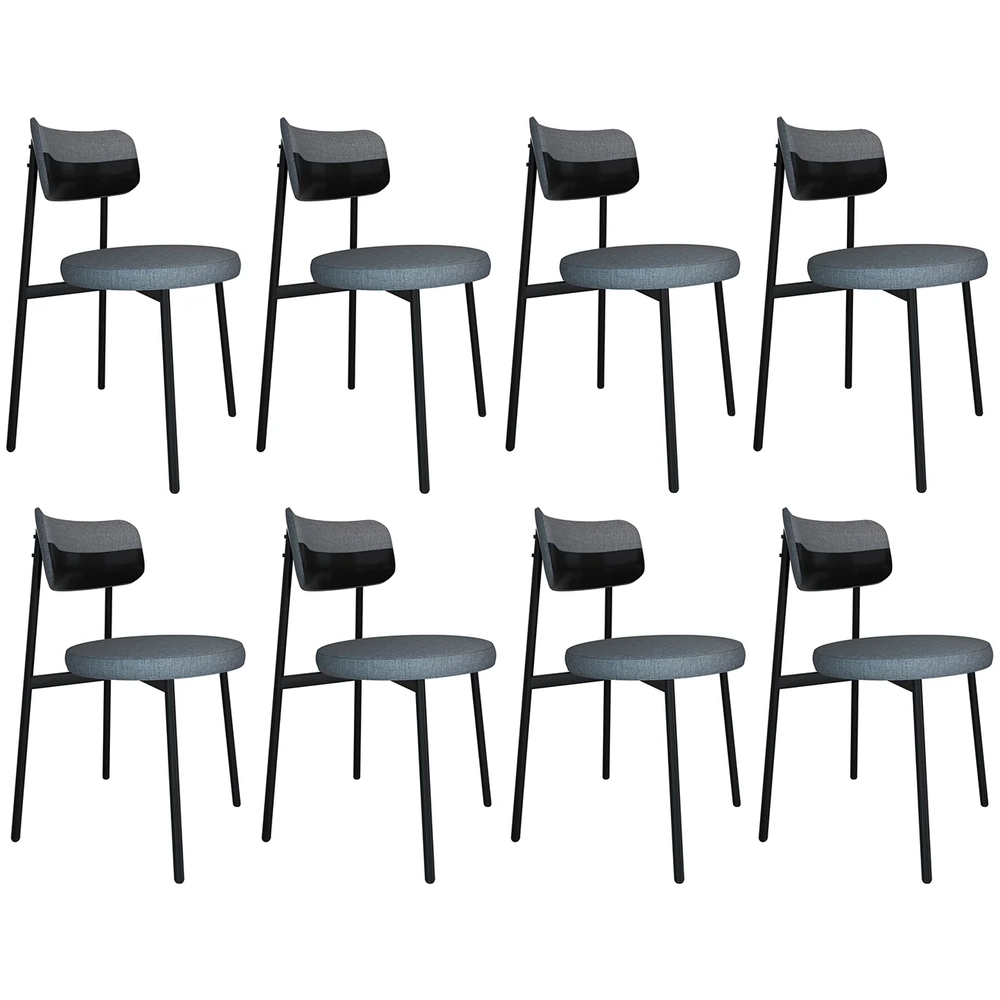 Cadeira de Jantar Estofada Kit 8 Nyka M25 Linho Cinza/Preto - Mpozenato