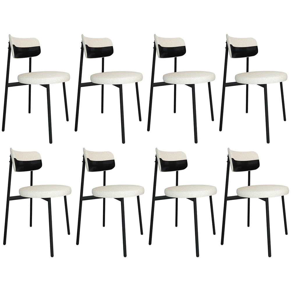 Cadeira de Jantar Estofada Kit 8 Nyka M25 Linho Palha/Preto - Mpozenato