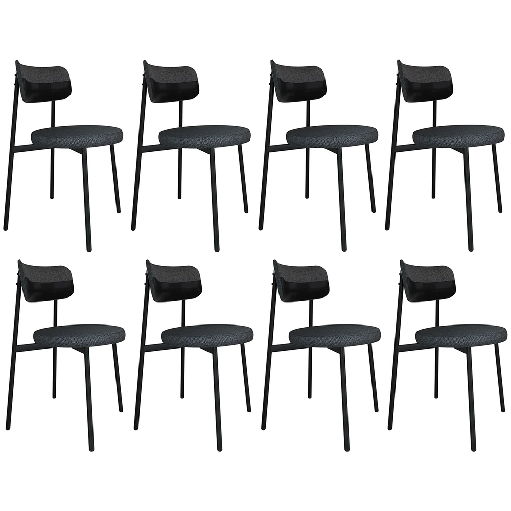 Cadeira de Jantar Estofada Kit 8 Nyka M25 Linho Grafite/Preto - Mpozenato