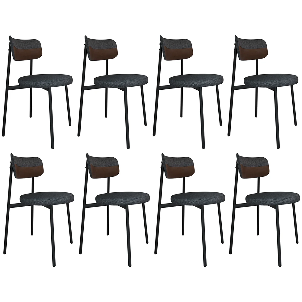 Cadeira de Jantar Estofada Kit 8 Nyka M25 Linho Grafite/Marrom - Mpozenato