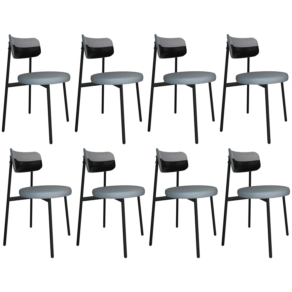 Cadeira de Jantar Estofada Kit 8 Nyka M25 Linho Cinza CL/Preto - Mpozenato