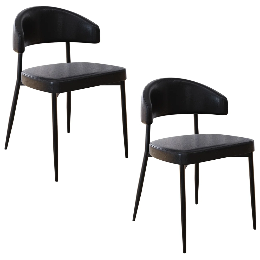 Cadeira de Jantar Estofada Kit 2 Chloe M25 Sintético Preto - Mpozenato