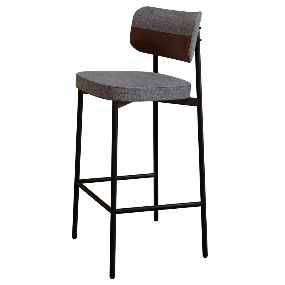 Banqueta Alta Bar Estofada Ella M25 Linho Cinza/Marrom - Mpozenato