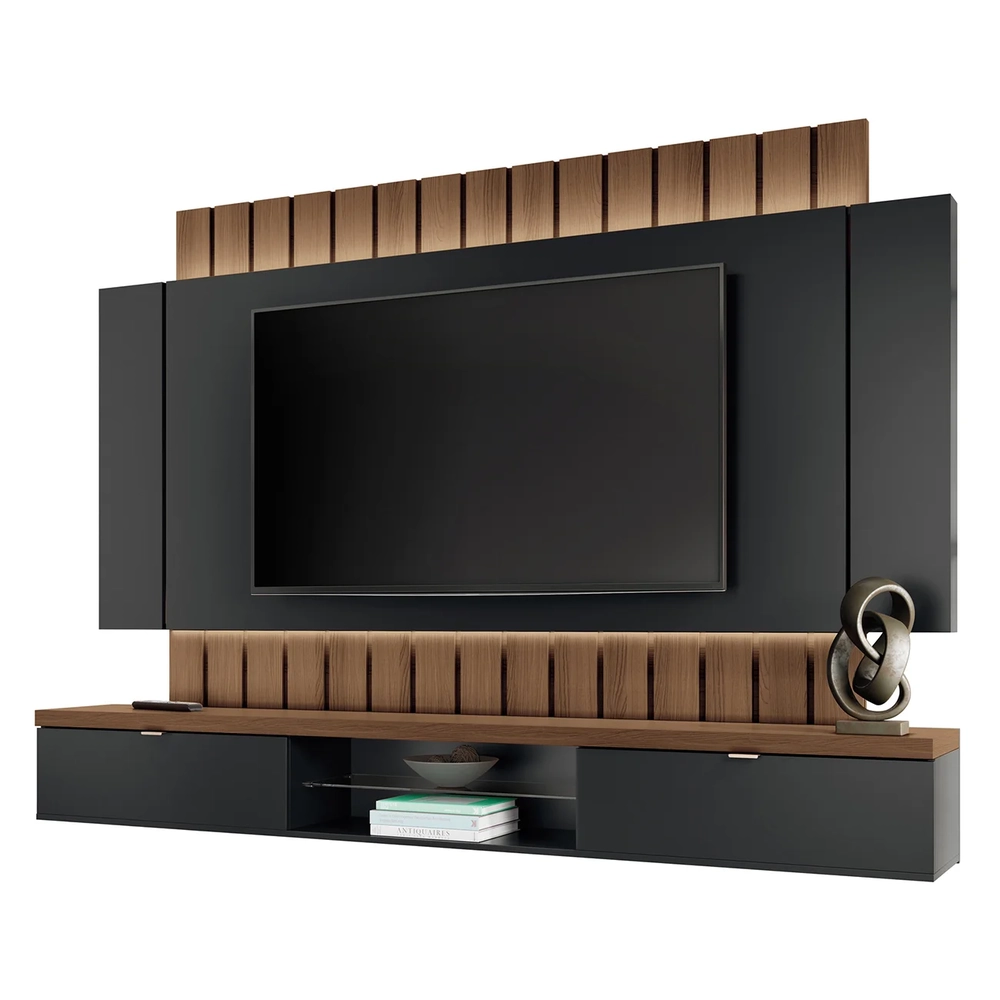 Painel TV 70 Pol 219cm Bancada Suspensa Illuna H01 Preto/Castanho - Mpozenato