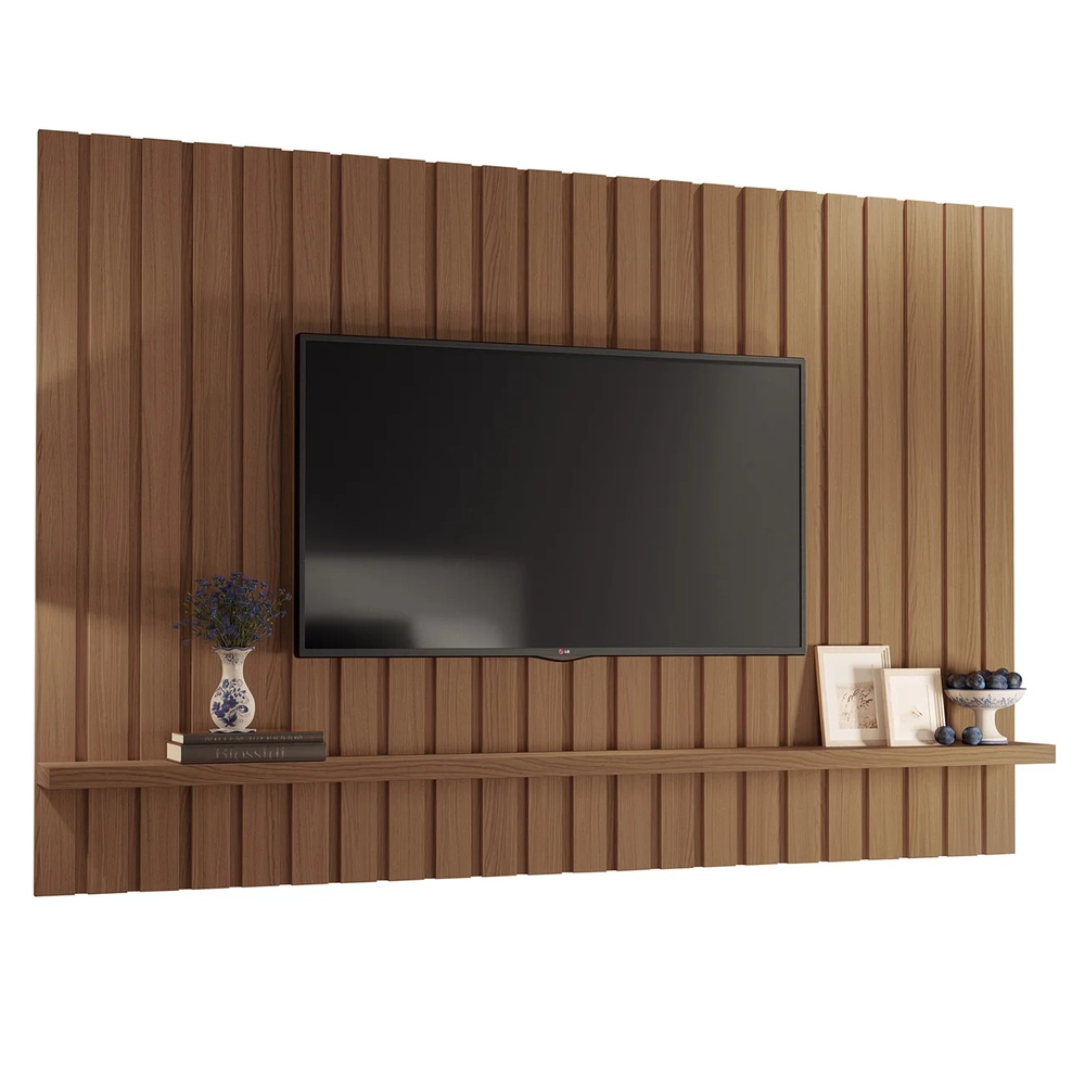 Painel TV 70 Pol 200cm Suspenso Ripado Like H01 Castanho - Mpozenato