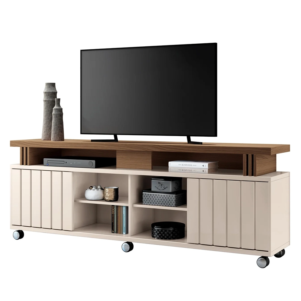 Rack Bancada de TV 70 Pol 180cm Briz H01 Castanho/Off White - Mpozenato