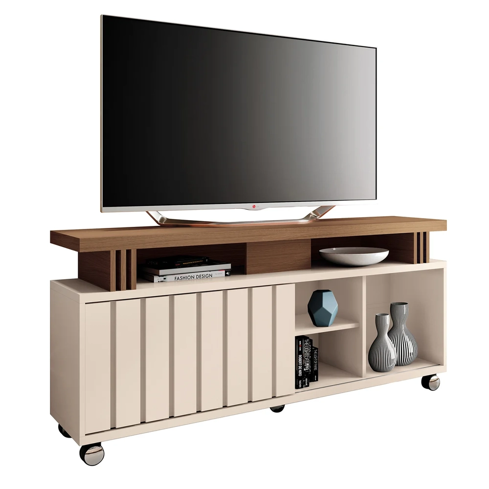 Rack Bancada de TV 50 Pol 136cm Briz H01 Castanho/Off White - Mpozenato
