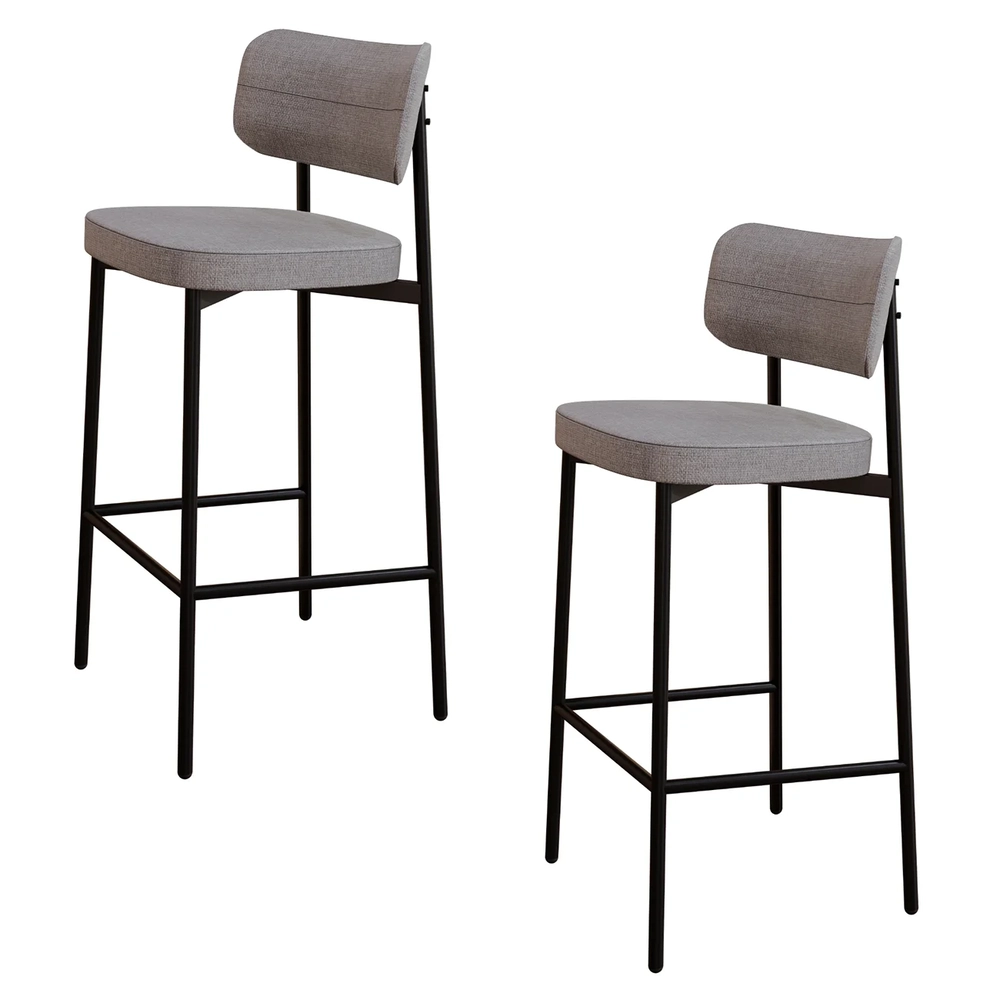 Banqueta Alta Bar Estofada Kit 2 Ella M25 Linho Cinza CL - Mpozenato