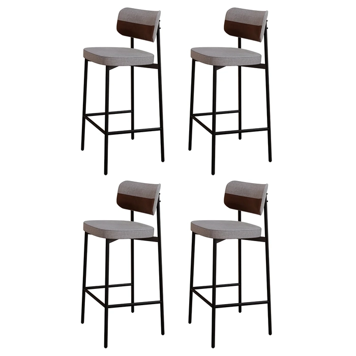 Banqueta Alta Bar Estofada Kit 4 Ella M25 Linho Cinza CL/Marrom - Mpozenato