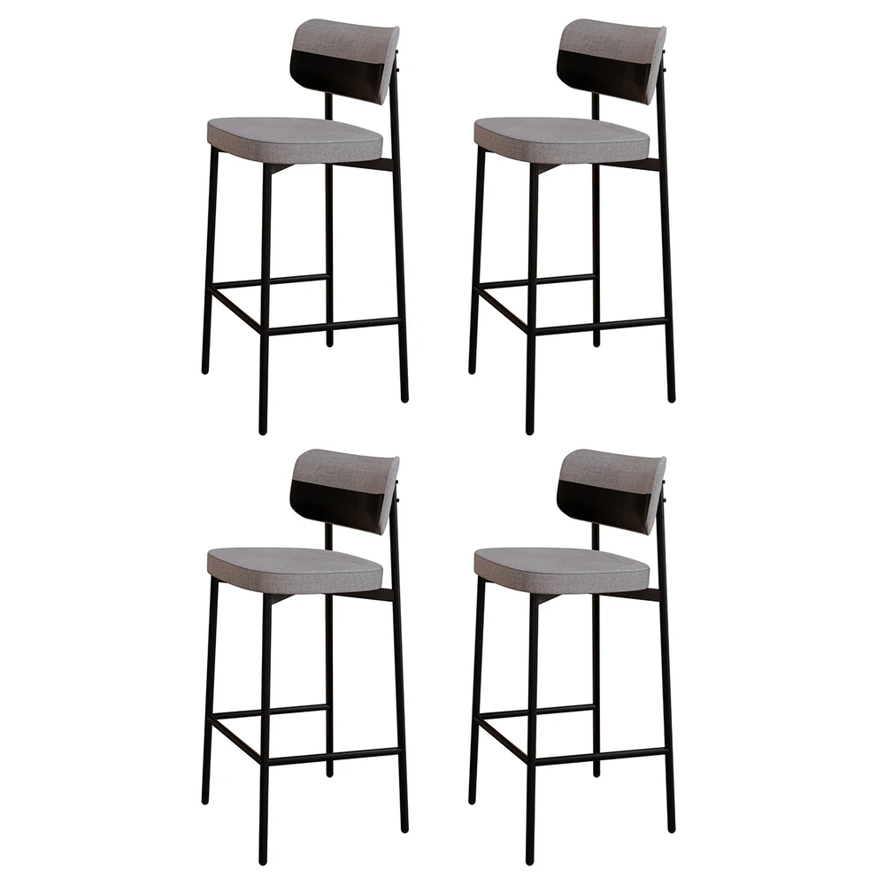 Banqueta Alta Bar Estofada Kit 4 Ella M25 Linho Cinza CL/Preto - Mpozenato