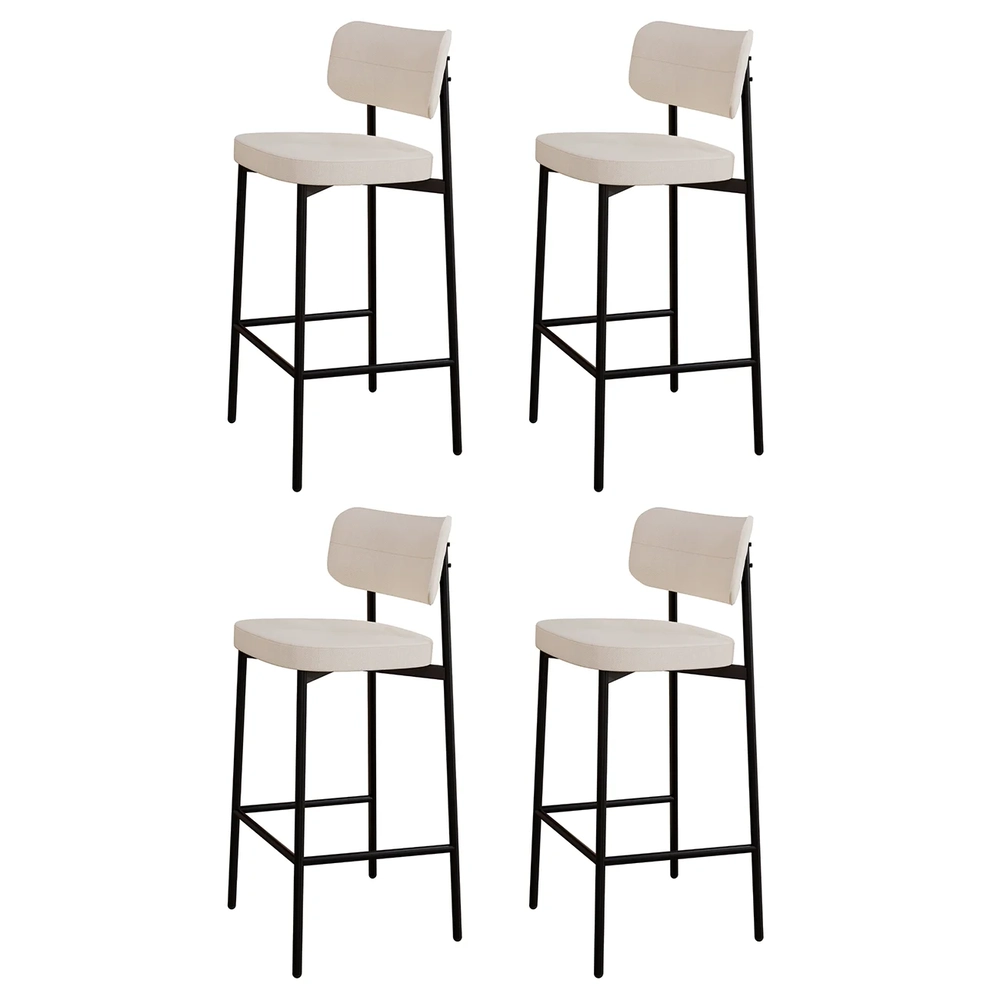 Banqueta Alta Bar Estofada Kit 4 Ella M25 Linho Palha - Mpozenato