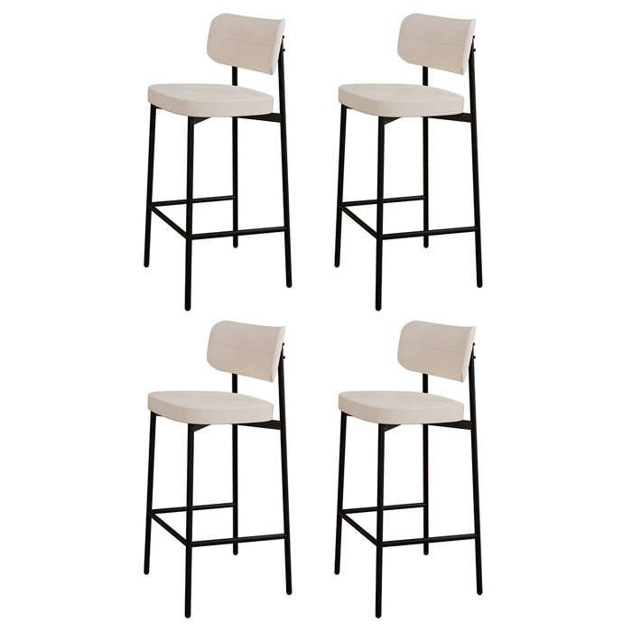 Banqueta Alta Bar Estofada Kit 4 Ella M25 Linho Palha - Mpozenato