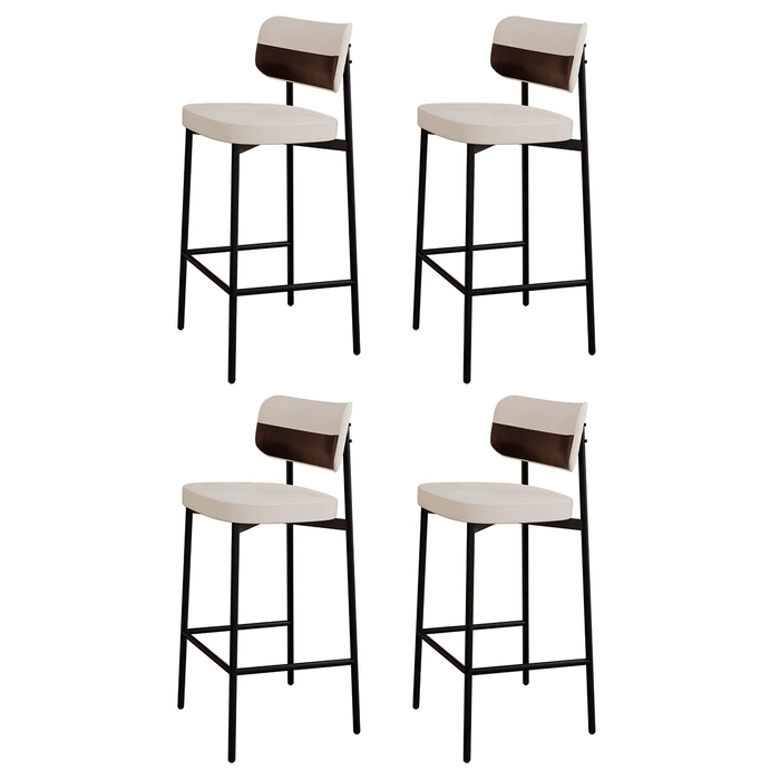 Banqueta Alta Bar Estofada Kit 4 Ella M25 Linho Palha/Café - Mpozenato