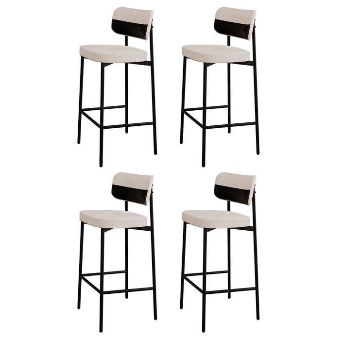 Banqueta Alta Bar Estofada Kit 4 Ella M25 Linho Palha/Preto - Mpozenato