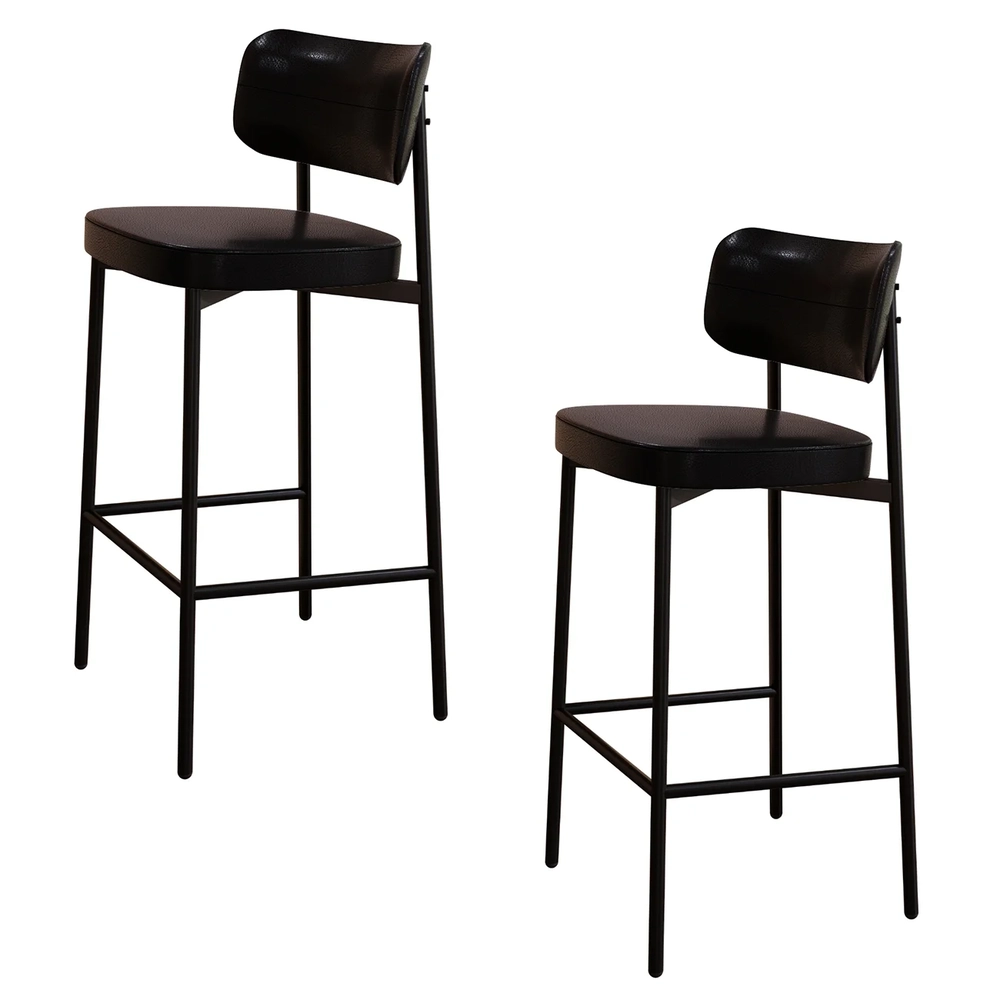 Banqueta Alta Bar Estofada Kit 2 Ella M25 Sintético Preto - Mpozenato