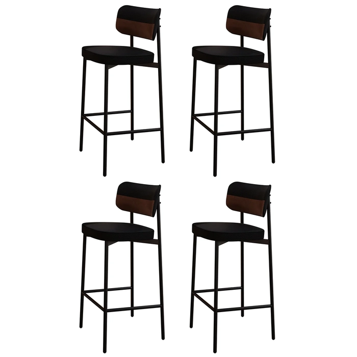 Banqueta Alta Bar Estofada Kit 4 Ella M25 Linho Preto/Marrom - Mpozenato