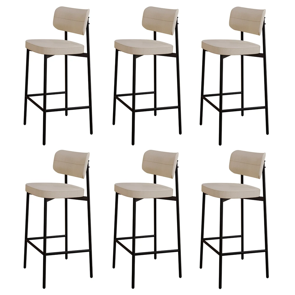 Banqueta Alta Bar Estofada Kit 6 Ella M25 Linho Areia - Mpozenato