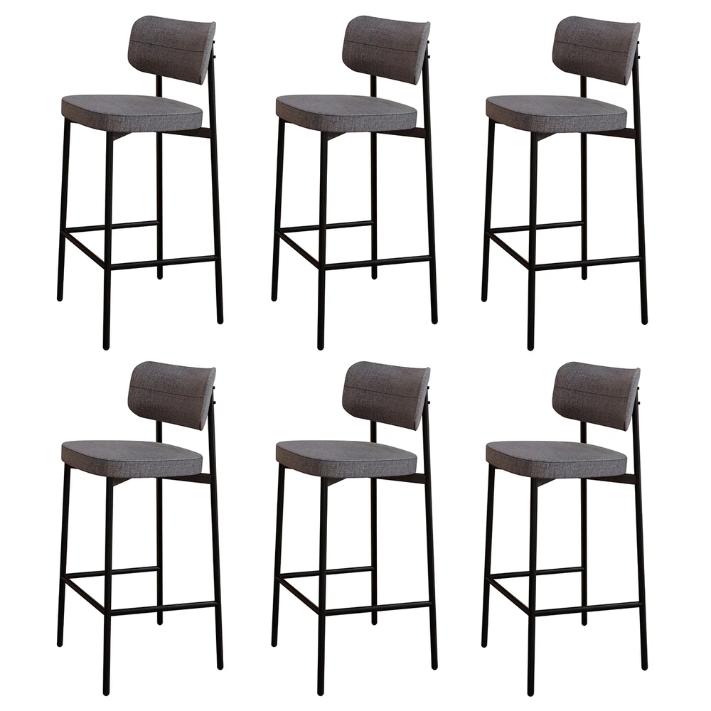 Banqueta Alta Bar Estofada Kit 6 Ella M25 Linho Cinza - Mpozenato