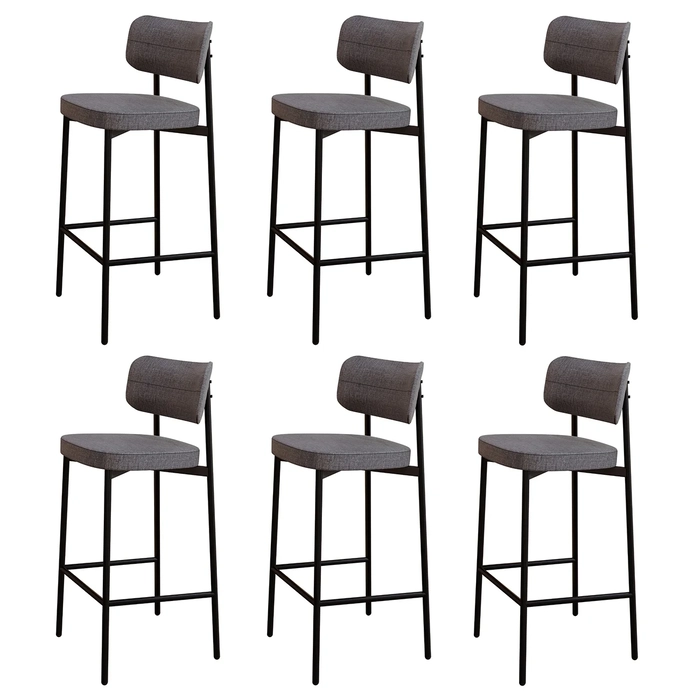 Banqueta Alta Bar Estofada Kit 6 Ella M25 Linho Cinza - Mpozenato