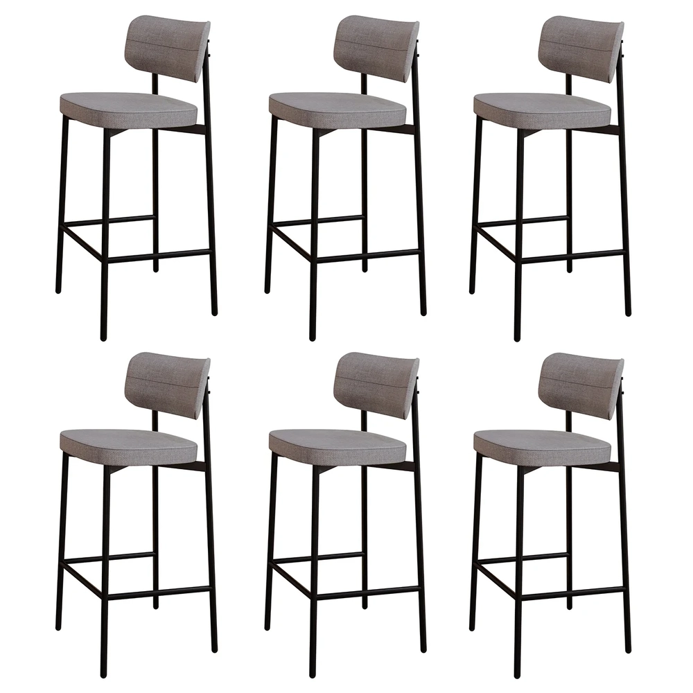 Banqueta Alta Bar Estofada Kit 6 Ella M25 Linho Cinza CL - Mpozenato